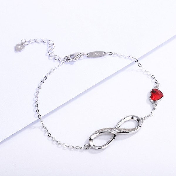 S925 Sterling Silver Infinity Heart Crystal Pendant Bracelet