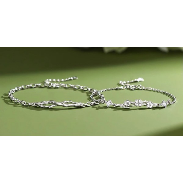 S925 Sterling Silver Uncommon Begonia Couple Bracelet