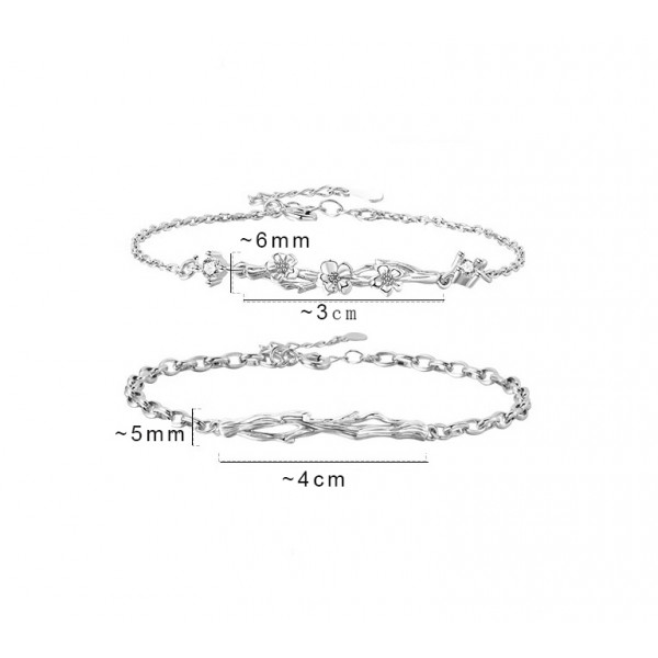 S925 Sterling Silver Uncommon Begonia Couple Bracelet