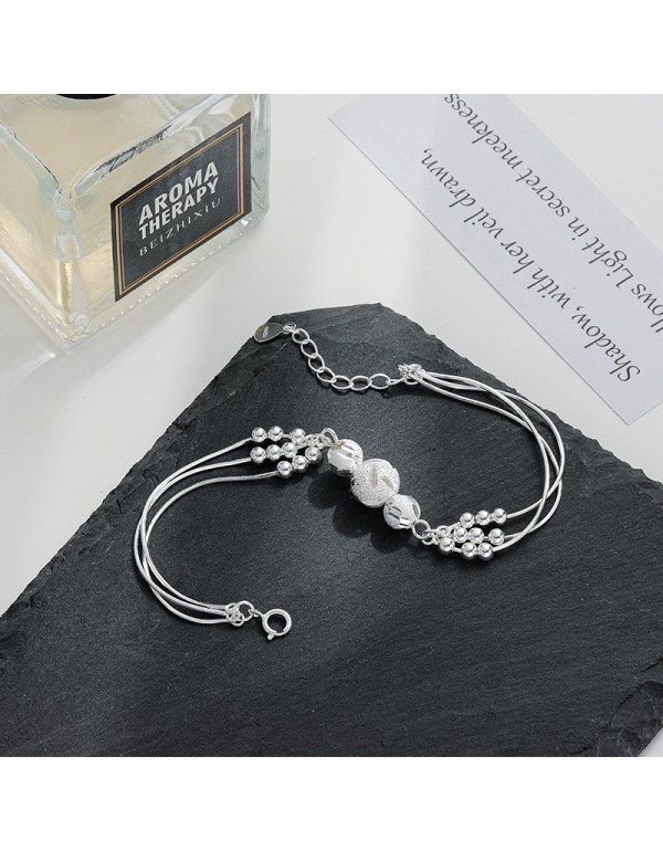 S925 Sterling Silver Multi-Layer Engraved Niche Beaded Bracelet