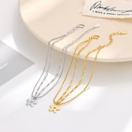 S925 Sterling Silver Niche Double-Layer Floral Sta...