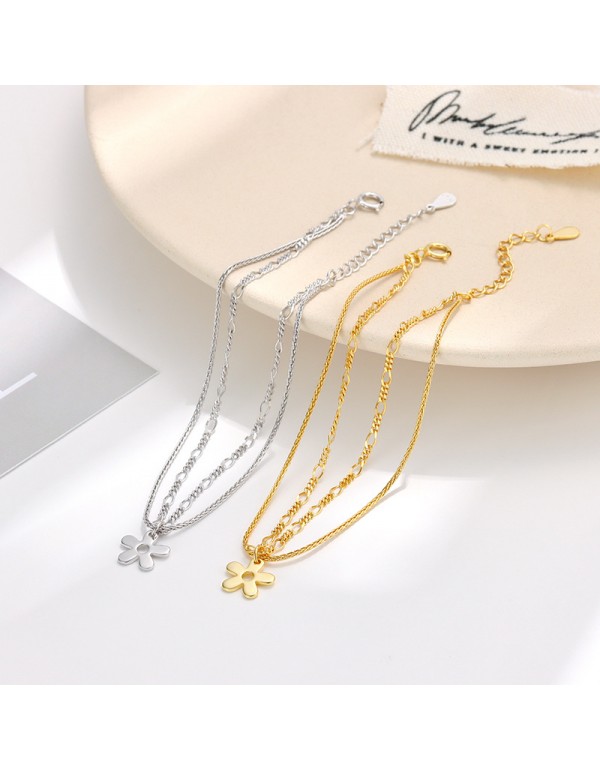 S925 Sterling Silver Niche Double-Layer Floral Stackable Bracelet