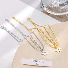 S925 Sterling Silver Niche Double-Layer Floral Sta...