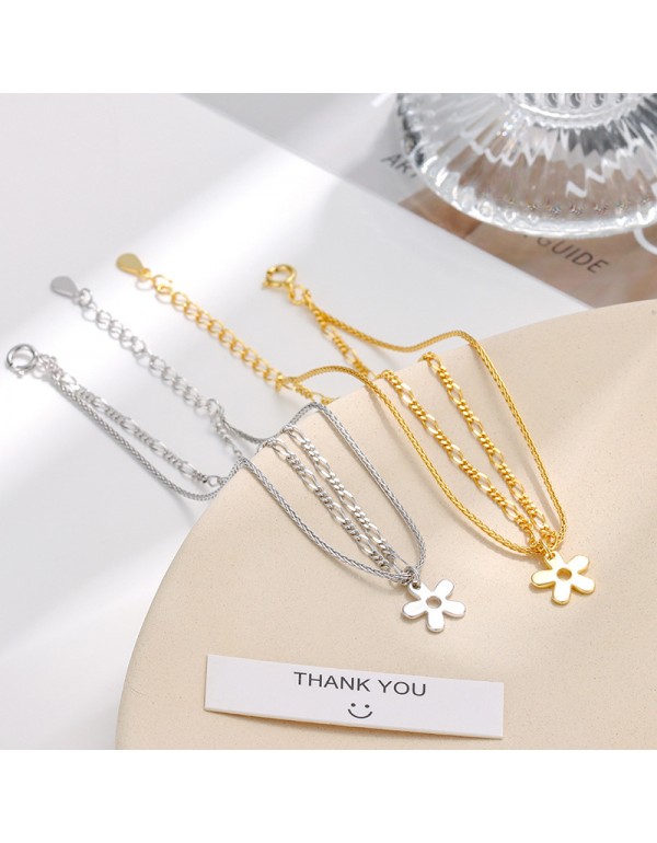 S925 Sterling Silver Niche Double-Layer Floral Stackable Bracelet