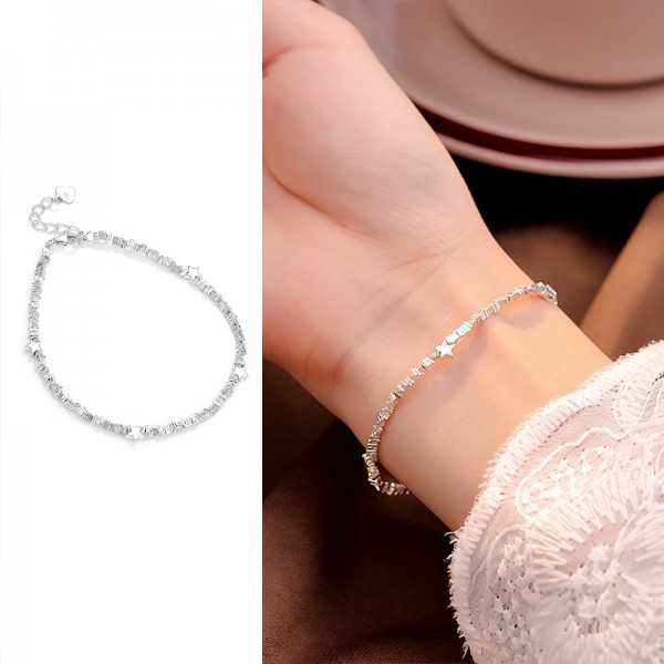 S925 Sterling Silver Niche Personality Broken Silver Stars Bracelet