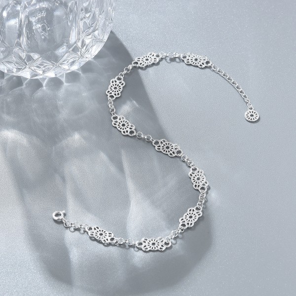 925 Sterling Silver Hollow lace Ankle Chain
