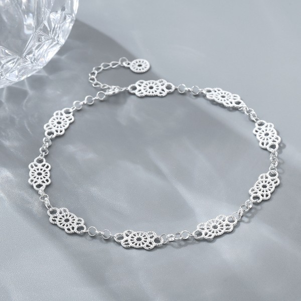 925 Sterling Silver Hollow lace Ankle Chain