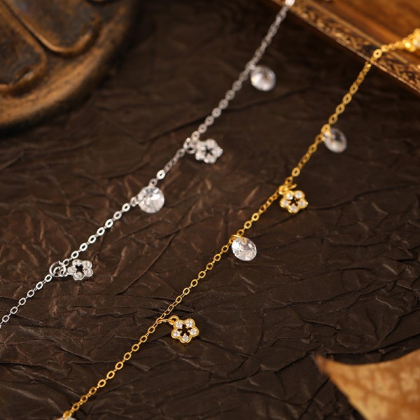 925 Sterling Silver Flower Tassel Anklet