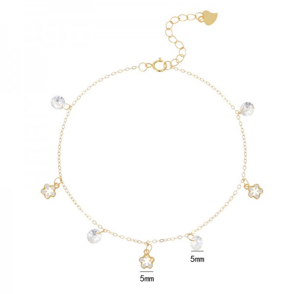 925 Sterling Silver Flower Tassel Anklet