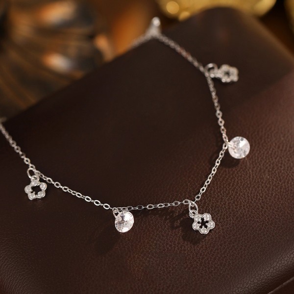 925 Sterling Silver Flower Tassel Anklet
