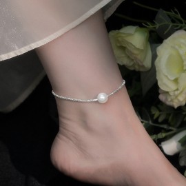 925 Sterling Silver Broken Silver Shell Bead Ankle...