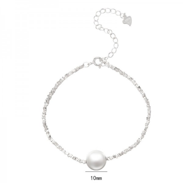 925 Sterling Silver Broken Silver Shell Bead Ankle Chain