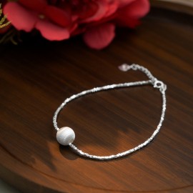 925 Sterling Silver Frosted Bead Ankle Chain