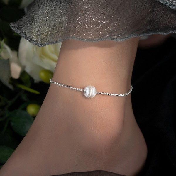 925 Sterling Silver Frosted Bead Ankle Chain