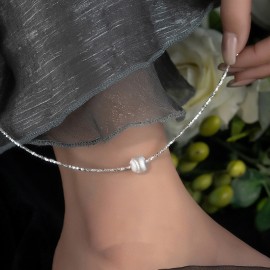 925 Sterling Silver Frosted Bead Ankle Chain