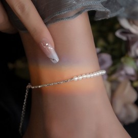 925 Sterling Silver Pearl Anklet