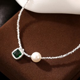925 Sterling Silver Green Diamond Pearl Foot Chain