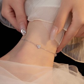 925 Sterling Silver Clover Ankle Chain