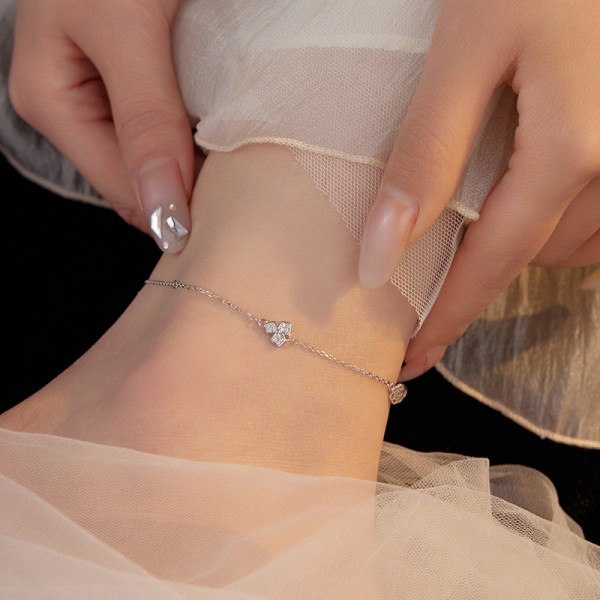 925 Sterling Silver Clover Ankle Chain