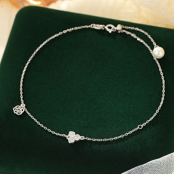 925 Sterling Silver Clover Ankle Chain