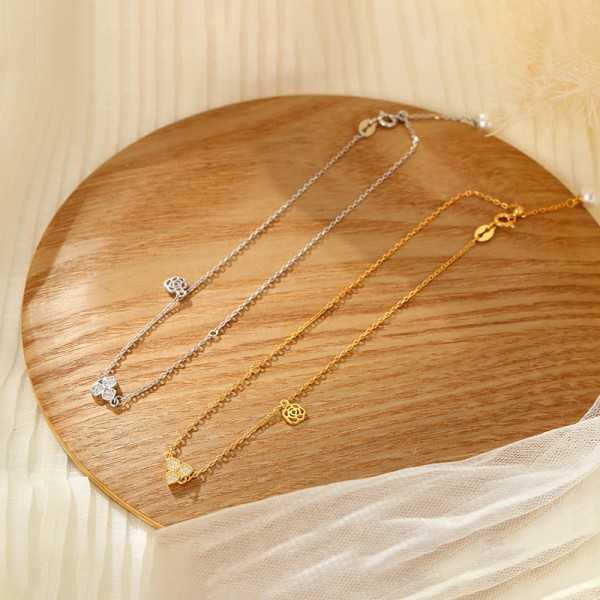 925 Sterling Silver Clover Ankle Chain