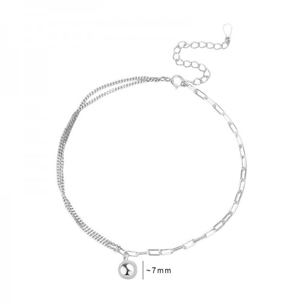 S925 Sterling Silver Mixed Chain and Ball Anklet