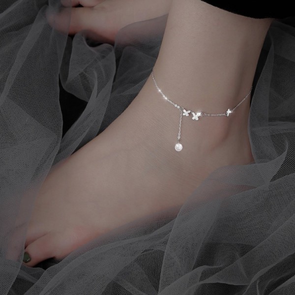 S925 Sterling Silver Minimalist Butterfly Anklet