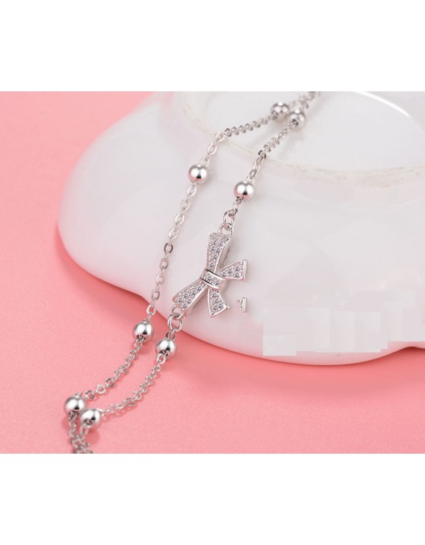 S925 Sterling Silver Double-Layer Heart Butterfly Bell Anklet