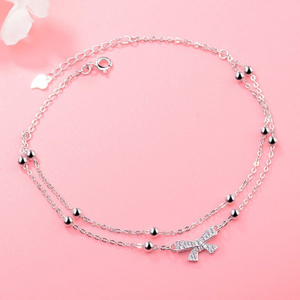 S925 Sterling Silver Double-Layer Heart Butterfly Bell Anklet