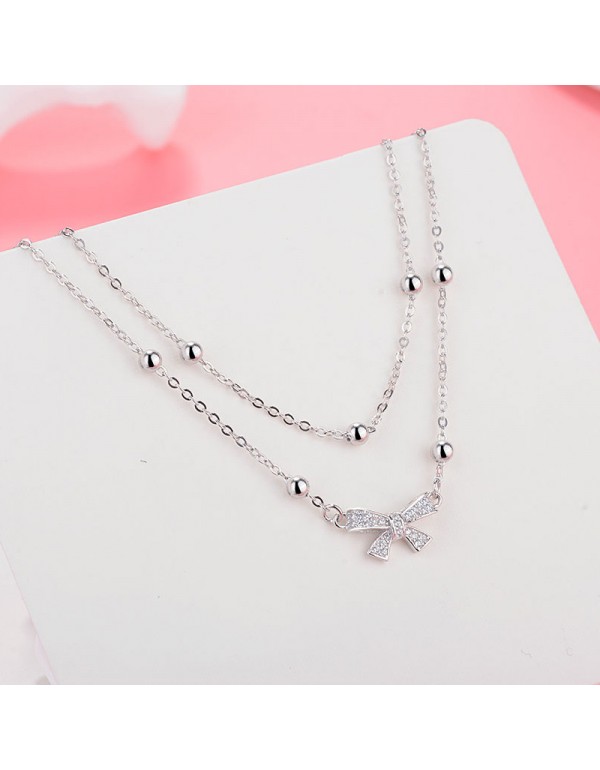 S925 Sterling Silver Double-Layer Heart Butterfly Bell Anklet