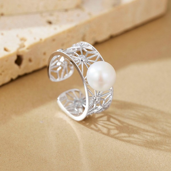 925 Sterling Silver Hollow lace Wide Ring