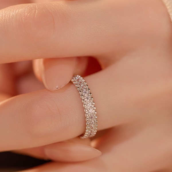 925 Sterling Silver Diamond lined Bead Ring 