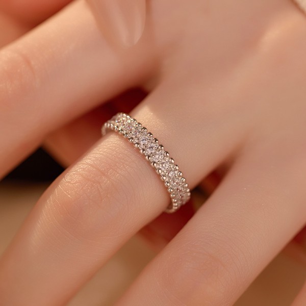 925 Sterling Silver Diamond lined Bead Ring 