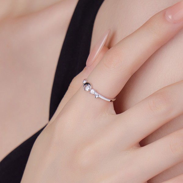 925 Sterling Silver Sun Moon Star Ring