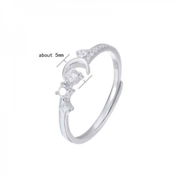 925 Sterling Silver Sun Moon Star Ring