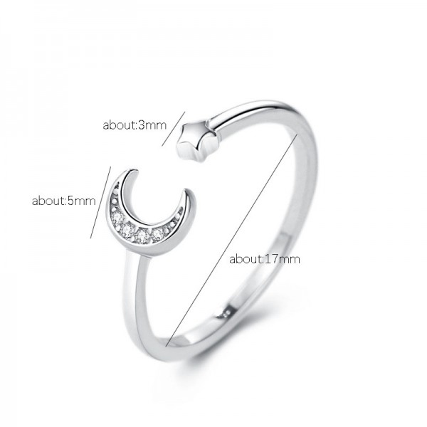 925 Sterling Silver Star Moon Ring
