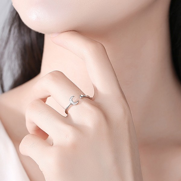 925 Sterling Silver Star Moon Ring