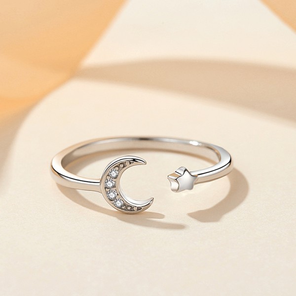 925 Sterling Silver Star Moon Ring