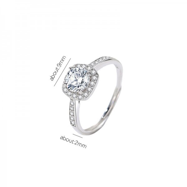 925 Sterling Silver Rhodium Plated Square Ring