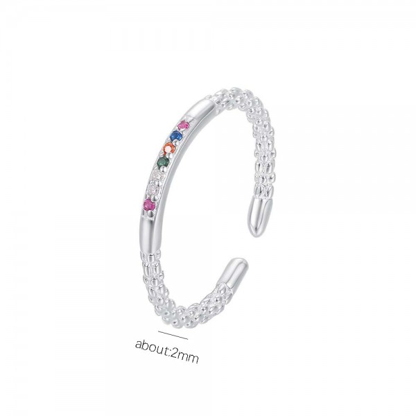 925 Sterling Silver Colorful Bead Ring