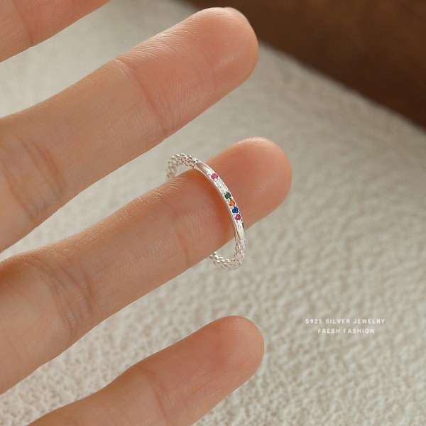 925 Sterling Silver Colorful Bead Ring