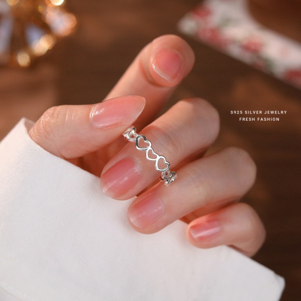 925 Sterling Silver Openwork Heart Open Ring