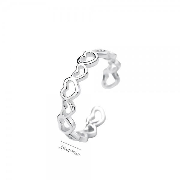 925 Sterling Silver Openwork Heart Open Ring