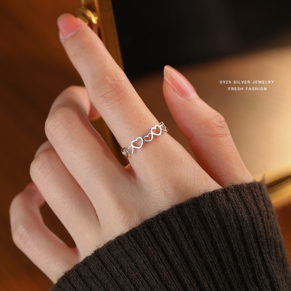 925 Sterling Silver Openwork Heart Open Ring