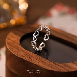 925 Sterling Silver Openwork Heart Open Ring