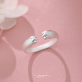 925 Sterling Silver Matte Cat Paw Ring