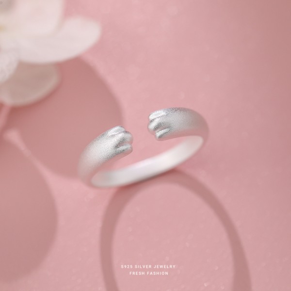 925 Sterling Silver Matte Cat Paw Ring