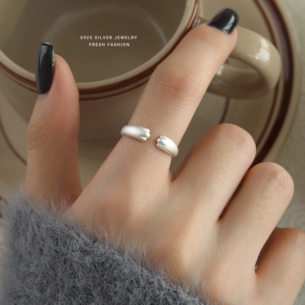925 Sterling Silver Matte Cat Paw Ring