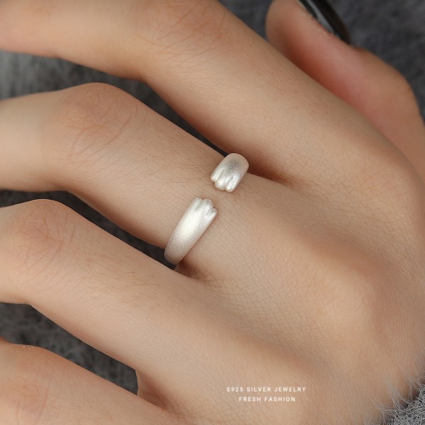 925 Sterling Silver Matte Cat Paw Ring