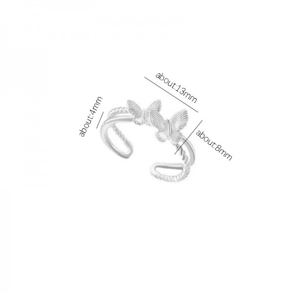 925 Sterling Silver Butterfly Double-Layer Ring